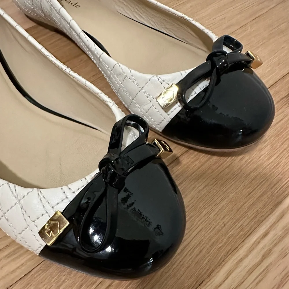 Kate Spade black/white ballet flats with bow accents